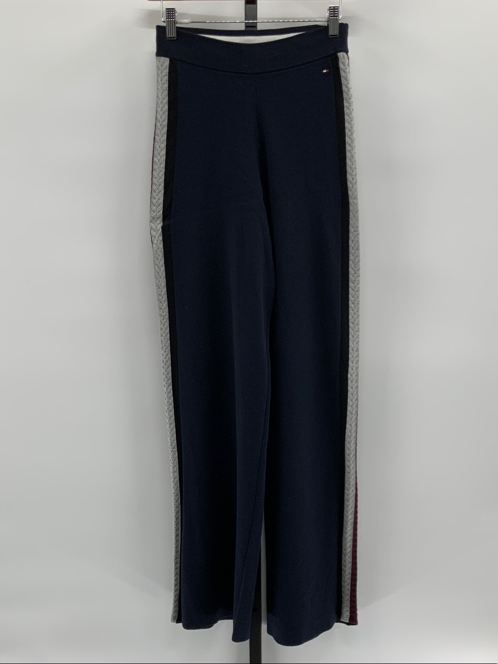 Tommy Hilfiger Navy Wide-Leg Knit Pants with Gray and Black Side Panels